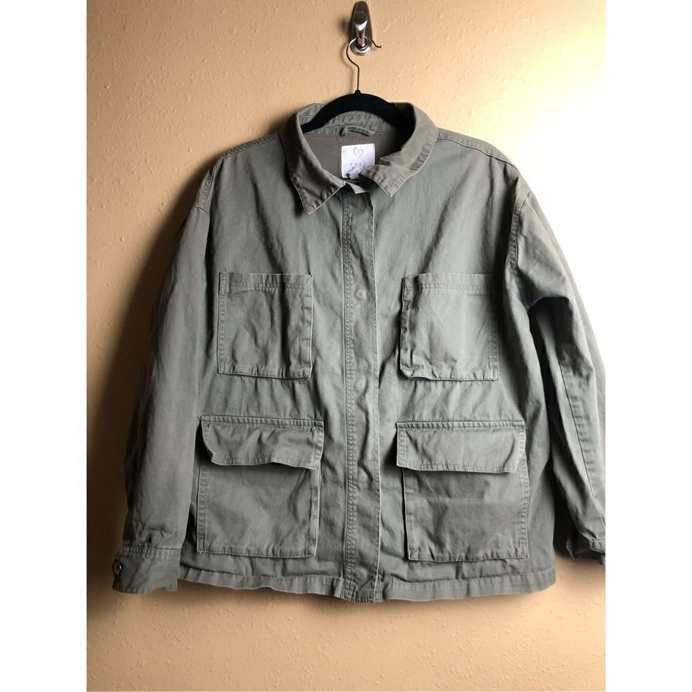 Full Tilt Jacket Snap Front Close Long Slv Snap Cuff 4 Pockets Olive Medium - Picture 4 of 12
